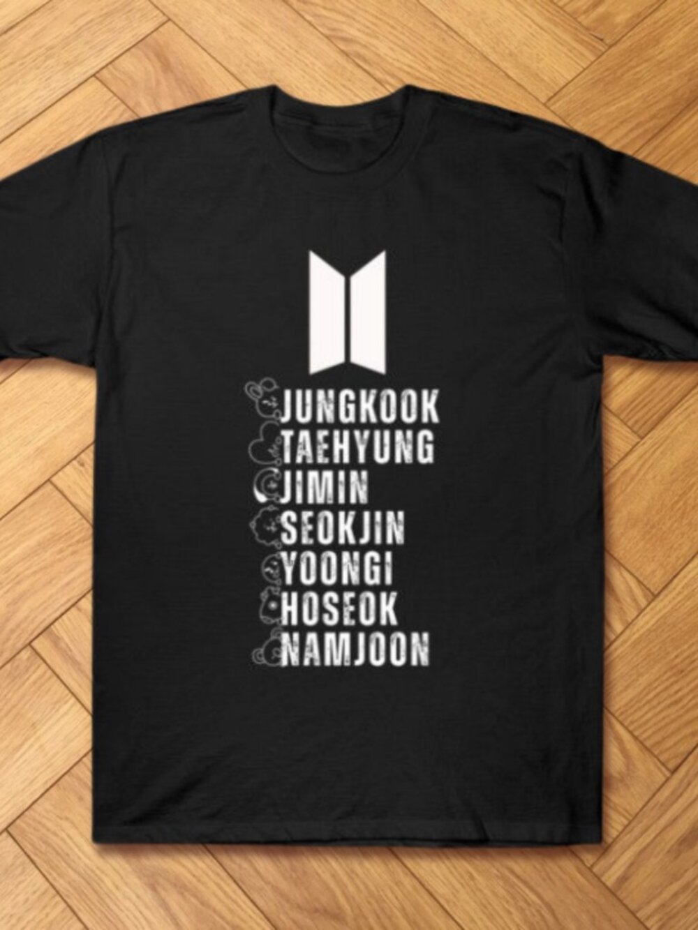 BTS Members Names & BT21 Characters Graphic Tee